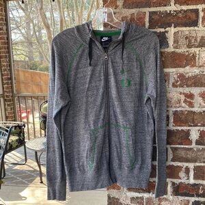 Nike thin gray jacket with hood and Univ of Oregon logo, size large, like new